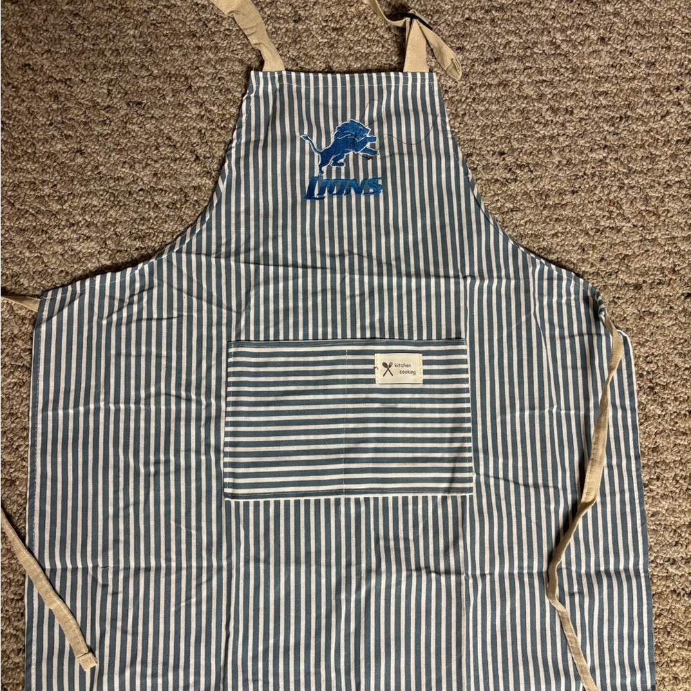 Striped Blue and White Apron Lions Embroidered Apron, Detroit Lions Fan
